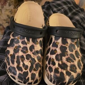 CROCS Animal Print Clogs with Black Strap